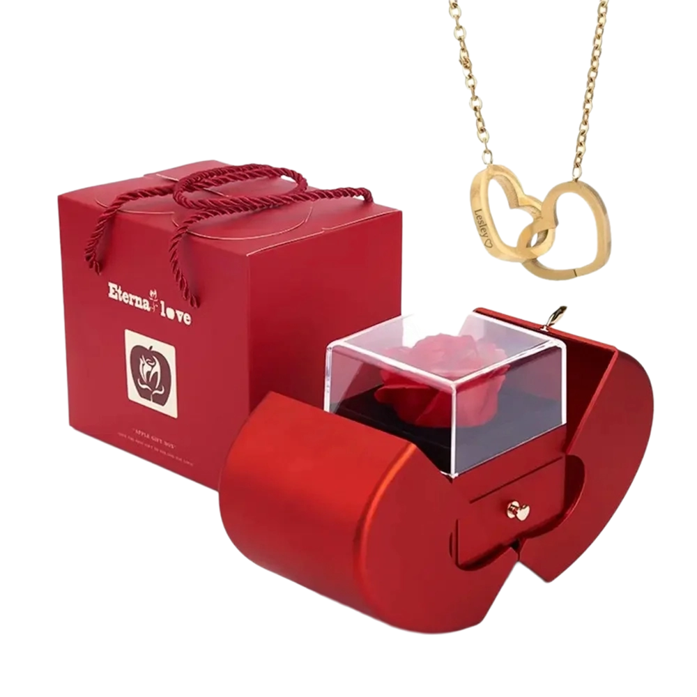Caixa com Rosa  & Colar Personalizado + Cartão de Brinde! 🎁