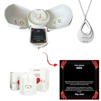 Caixa com Rosa Eterna & Colar Gota Personalizado - Para Minha Mãe