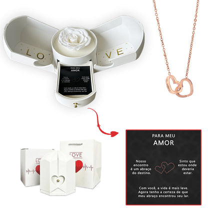 Caixa com Rosa Eterna & Colar Coração Personalizado