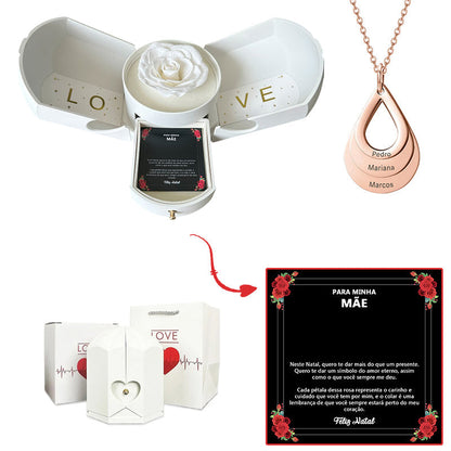 Caixa com Rosa Eterna & Colar Gota Personalizado - Para Minha Mãe