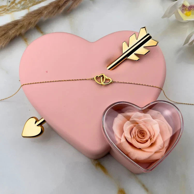 Caixa Cupido com Rosa Eterna & Colar Gravado com Nomes💘