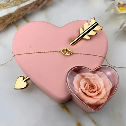 Caixa Cupido com Rosa Eterna & Colar Gravado com Nomes💘