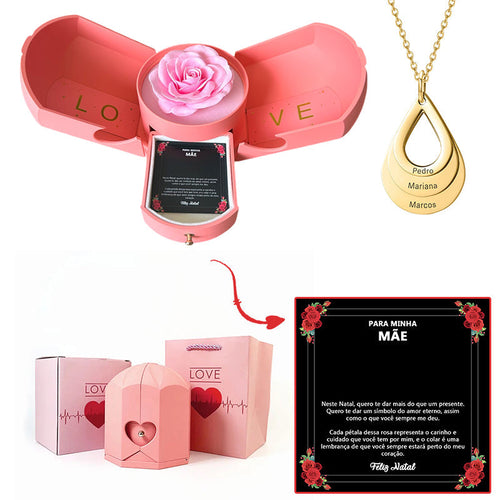 Caixa com Rosa Eterna & Colar Gota Personalizado - Para Minha Mãe