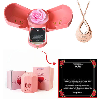 Caixa com Rosa Eterna & Colar Gota Personalizado - Para Minha Mãe