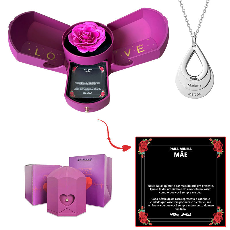 Caixa com Rosa Eterna & Colar Gota Personalizado - Para Minha Mãe