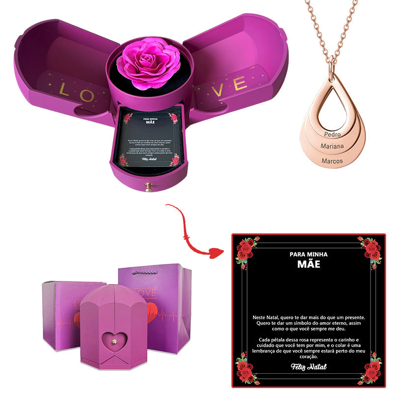 Caixa com Rosa Eterna & Colar Gota Personalizado - Para Minha Mãe