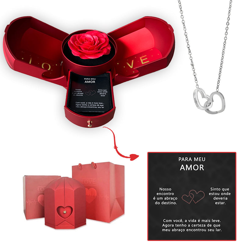 Caixa com Rosa Eterna & Colar Coração Personalizado